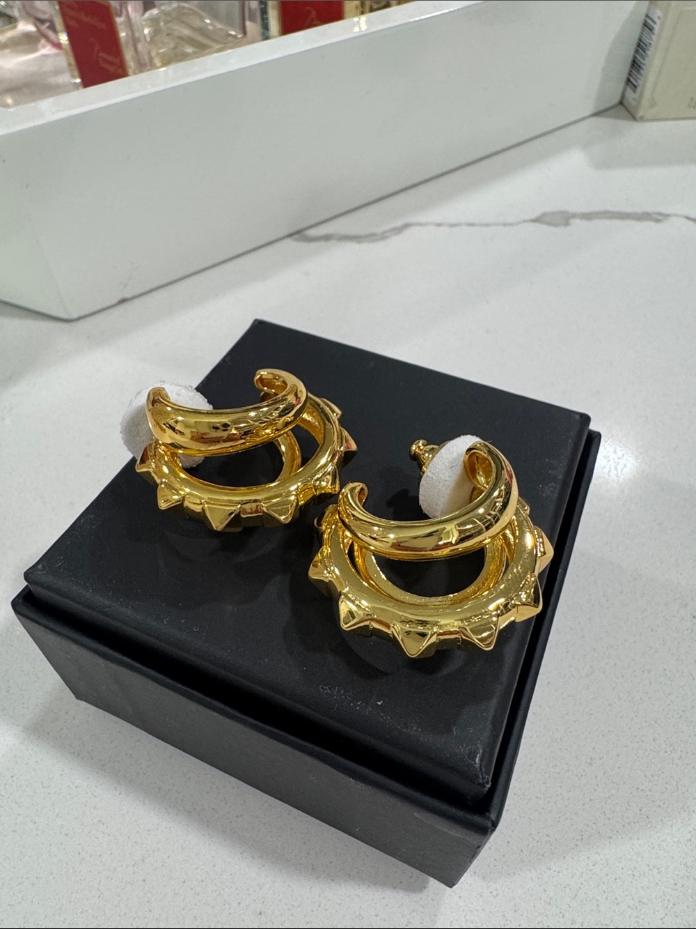 Valentino Gold Sculpted Spike Hoop Earrings